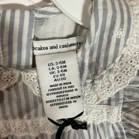 Cupcakes & Cashmere Blue & White Striped Lace-Trim Baby Dress With Headband Bow - Picture 6 of 8
